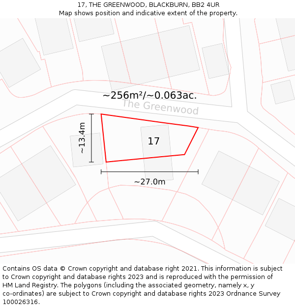 17, THE GREENWOOD, BLACKBURN, BB2 4UR: Plot and title map