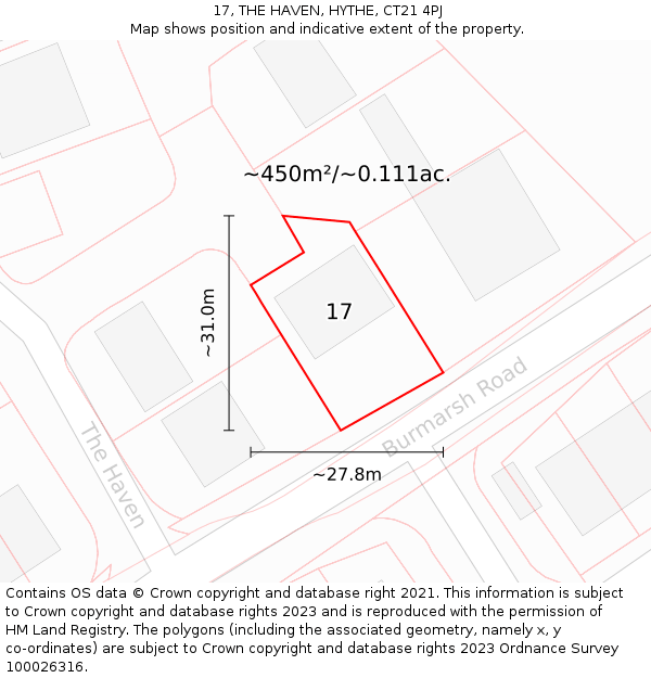 17, THE HAVEN, HYTHE, CT21 4PJ: Plot and title map