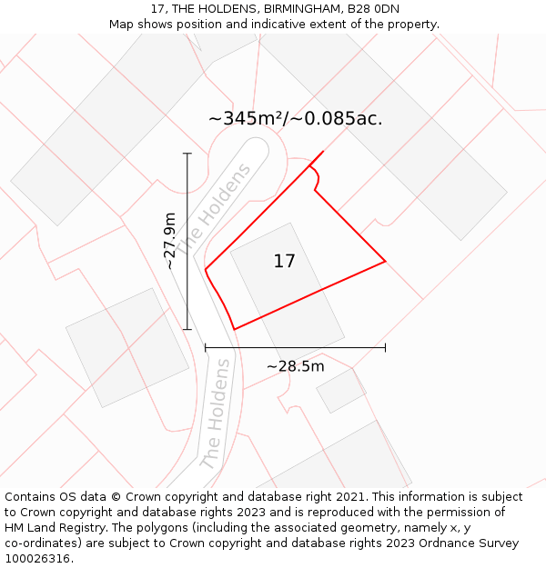 17, THE HOLDENS, BIRMINGHAM, B28 0DN: Plot and title map