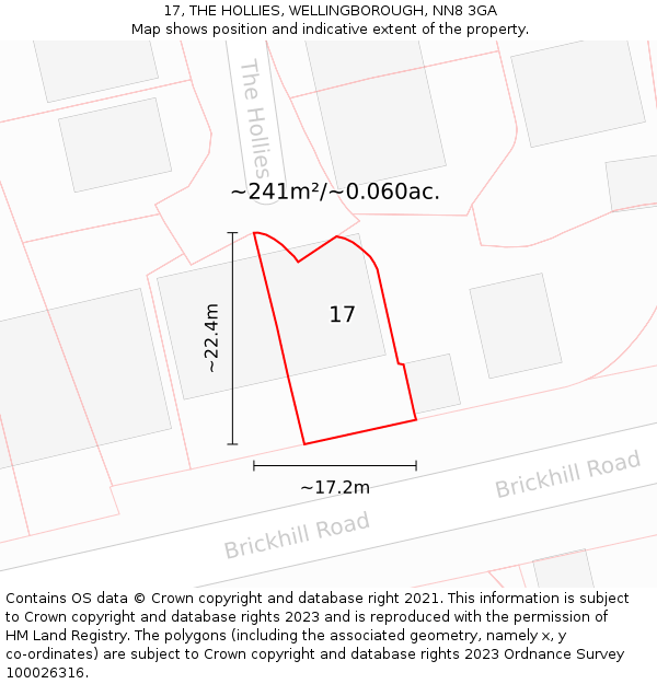 17, THE HOLLIES, WELLINGBOROUGH, NN8 3GA: Plot and title map