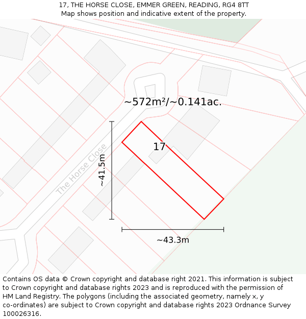 17, THE HORSE CLOSE, EMMER GREEN, READING, RG4 8TT: Plot and title map