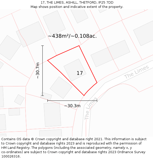 17, THE LIMES, ASHILL, THETFORD, IP25 7DD: Plot and title map