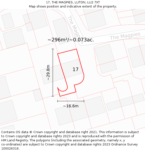 17, THE MAGPIES, LUTON, LU2 7XT: Plot and title map