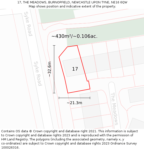 17, THE MEADOWS, BURNOPFIELD, NEWCASTLE UPON TYNE, NE16 6QW: Plot and title map