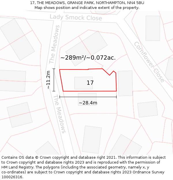 17, THE MEADOWS, GRANGE PARK, NORTHAMPTON, NN4 5BU: Plot and title map