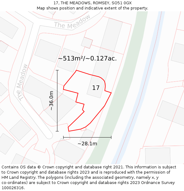 17, THE MEADOWS, ROMSEY, SO51 0GX: Plot and title map