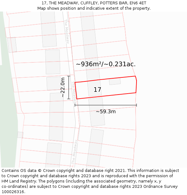 17, THE MEADWAY, CUFFLEY, POTTERS BAR, EN6 4ET: Plot and title map