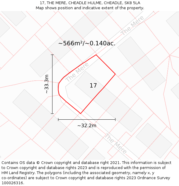 17, THE MERE, CHEADLE HULME, CHEADLE, SK8 5LA: Plot and title map