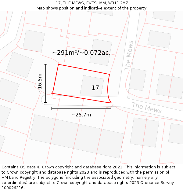 17, THE MEWS, EVESHAM, WR11 2AZ: Plot and title map