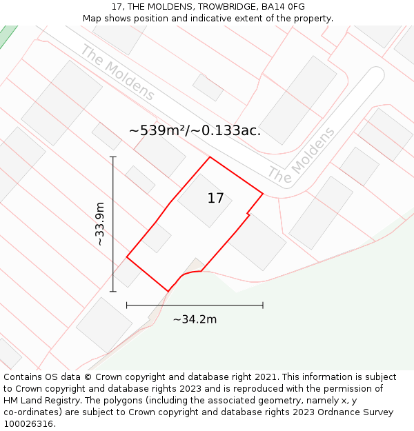 17, THE MOLDENS, TROWBRIDGE, BA14 0FG: Plot and title map