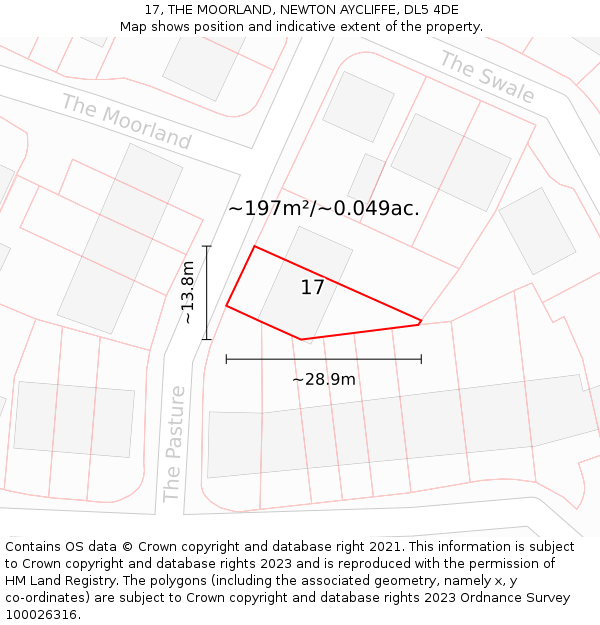 17, THE MOORLAND, NEWTON AYCLIFFE, DL5 4DE: Plot and title map