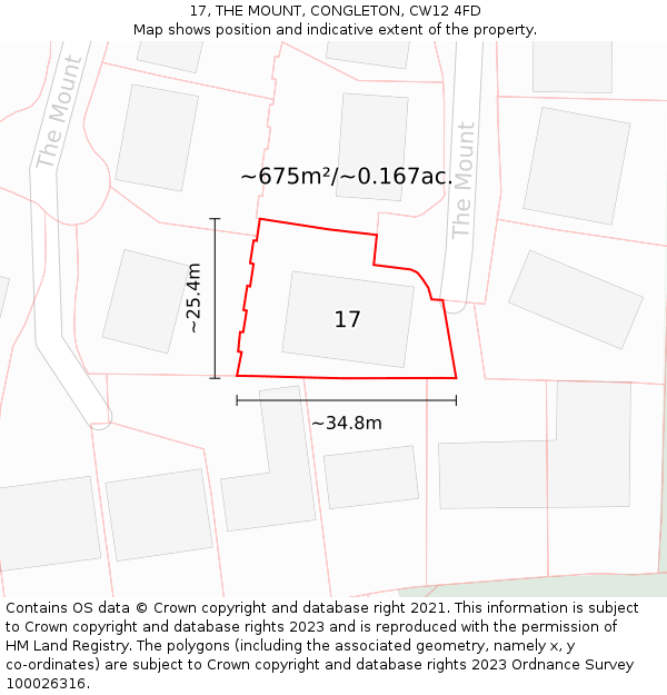 17, THE MOUNT, CONGLETON, CW12 4FD: Plot and title map