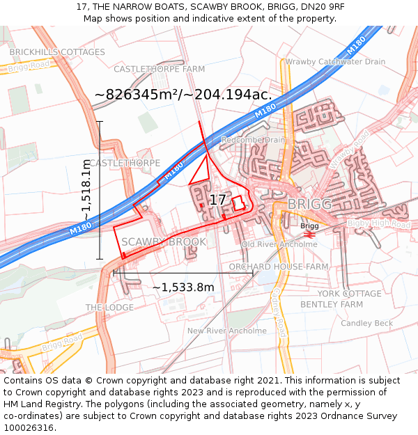 17, THE NARROW BOATS, SCAWBY BROOK, BRIGG, DN20 9RF: Plot and title map