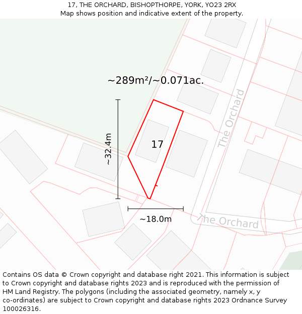 17, THE ORCHARD, BISHOPTHORPE, YORK, YO23 2RX: Plot and title map