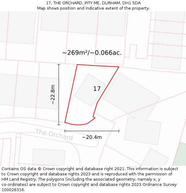 17, THE ORCHARD, PITY ME, DURHAM, DH1 5DA: Plot and title map