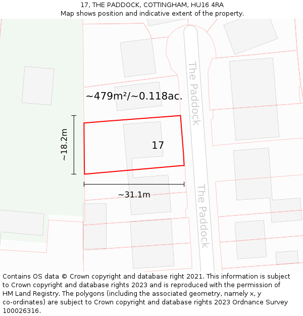 17, THE PADDOCK, COTTINGHAM, HU16 4RA: Plot and title map