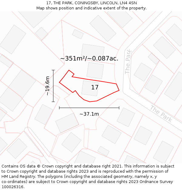 17, THE PARK, CONINGSBY, LINCOLN, LN4 4SN: Plot and title map