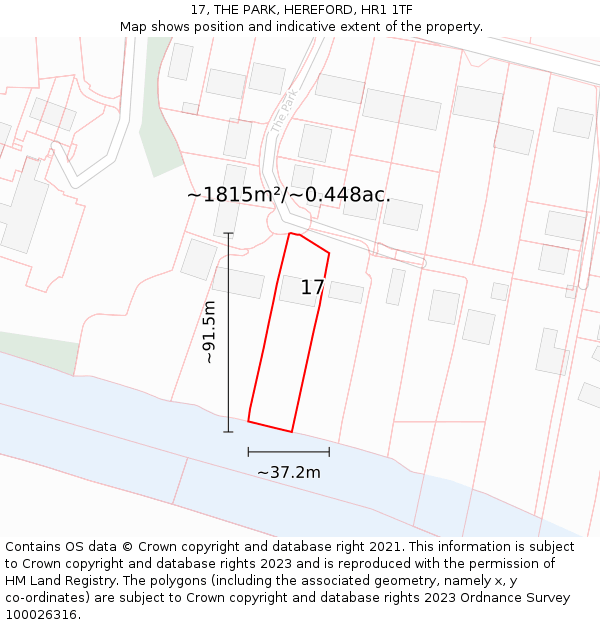 17, THE PARK, HEREFORD, HR1 1TF: Plot and title map