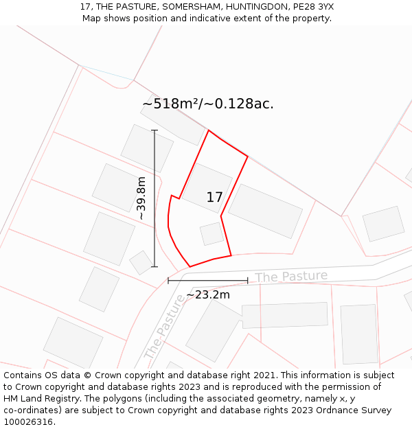 17, THE PASTURE, SOMERSHAM, HUNTINGDON, PE28 3YX: Plot and title map