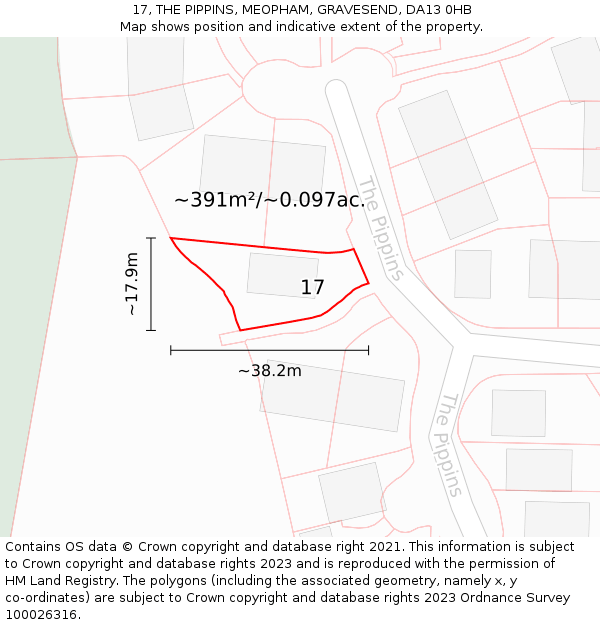 17, THE PIPPINS, MEOPHAM, GRAVESEND, DA13 0HB: Plot and title map