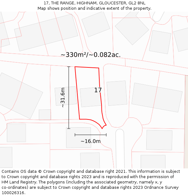 17, THE RANGE, HIGHNAM, GLOUCESTER, GL2 8NL: Plot and title map