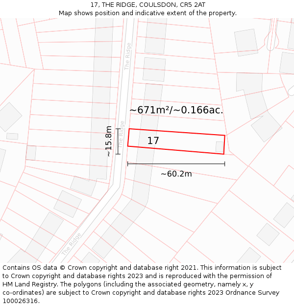 17, THE RIDGE, COULSDON, CR5 2AT: Plot and title map