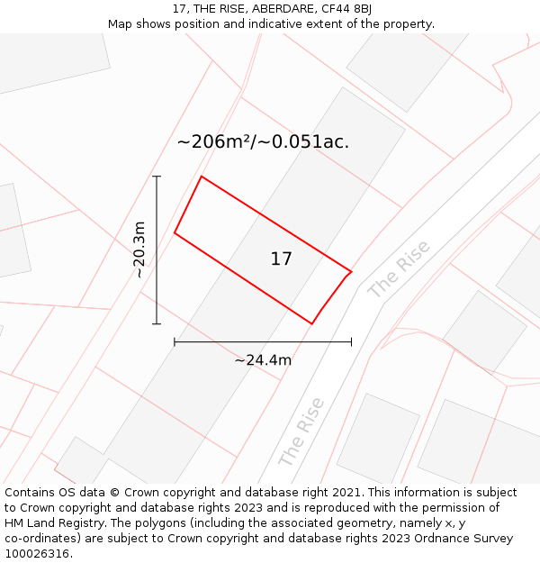 17, THE RISE, ABERDARE, CF44 8BJ: Plot and title map