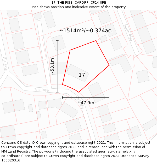 17, THE RISE, CARDIFF, CF14 0RB: Plot and title map