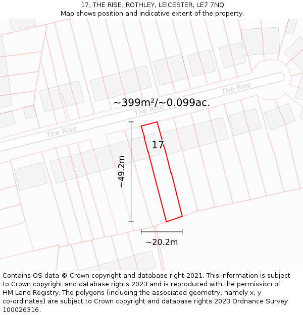 17, THE RISE, ROTHLEY, LEICESTER, LE7 7NQ: Plot and title map