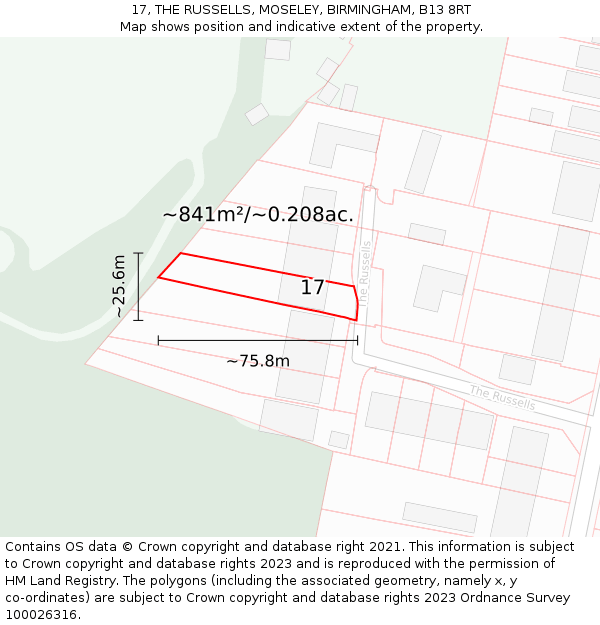 17, THE RUSSELLS, MOSELEY, BIRMINGHAM, B13 8RT: Plot and title map