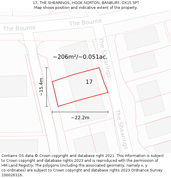 17, THE SHEARINGS, HOOK NORTON, BANBURY, OX15 5PT: Plot and title map