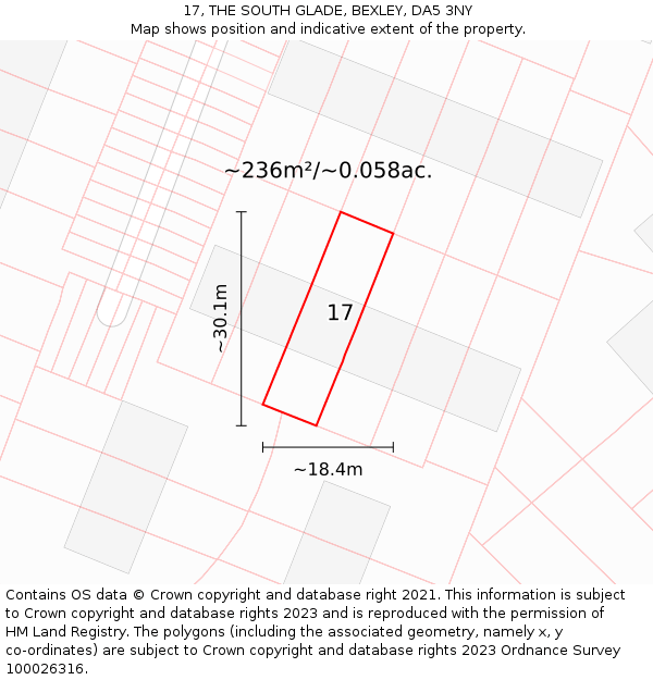 17, THE SOUTH GLADE, BEXLEY, DA5 3NY: Plot and title map