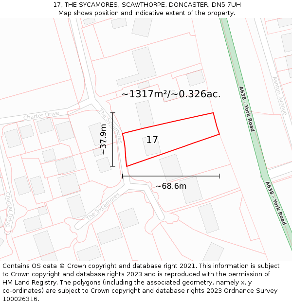 17, THE SYCAMORES, SCAWTHORPE, DONCASTER, DN5 7UH: Plot and title map