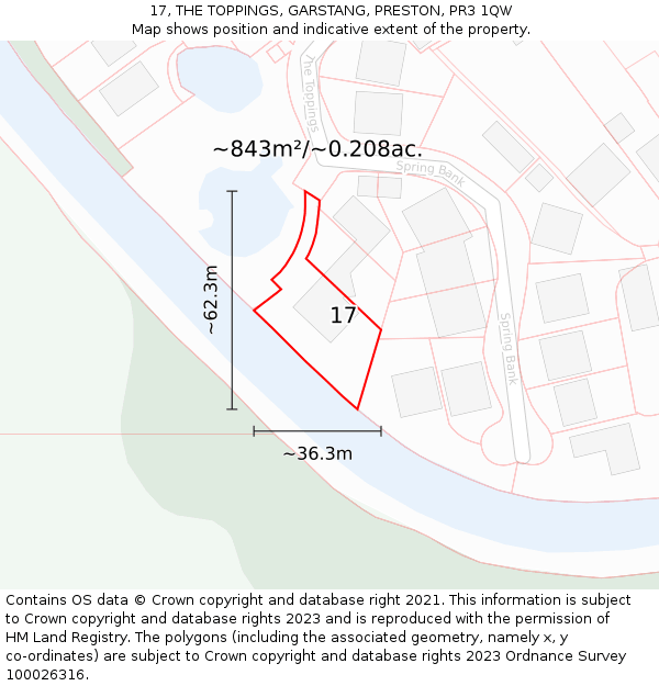 17, THE TOPPINGS, GARSTANG, PRESTON, PR3 1QW: Plot and title map