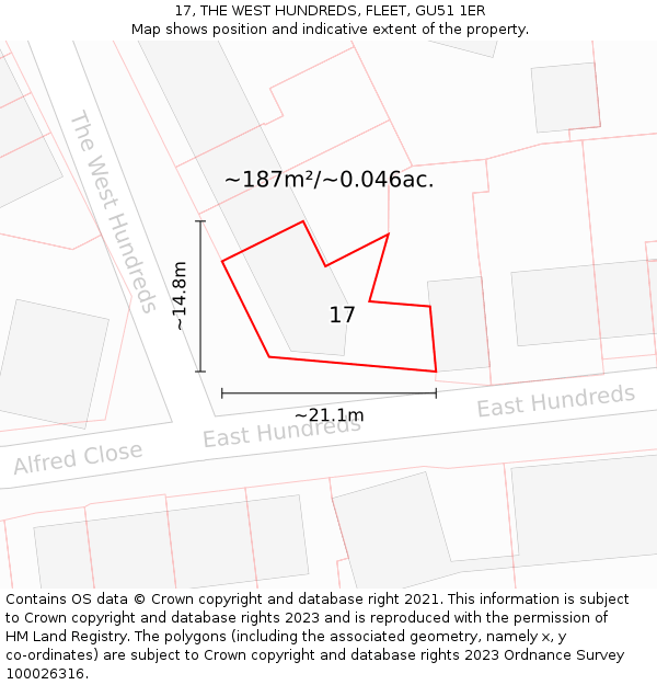 17, THE WEST HUNDREDS, FLEET, GU51 1ER: Plot and title map