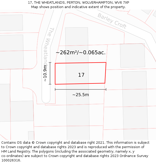 17, THE WHEATLANDS, PERTON, WOLVERHAMPTON, WV6 7XP: Plot and title map