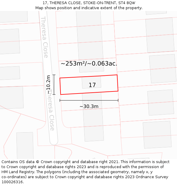 17, THERESA CLOSE, STOKE-ON-TRENT, ST4 8QW: Plot and title map