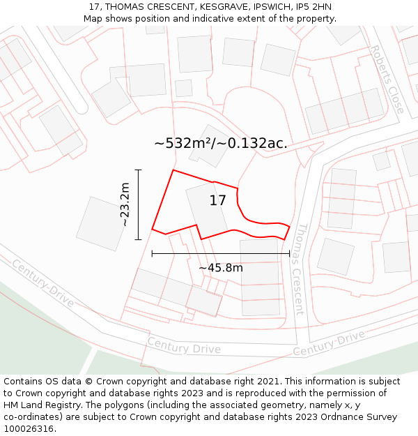 17, THOMAS CRESCENT, KESGRAVE, IPSWICH, IP5 2HN: Plot and title map