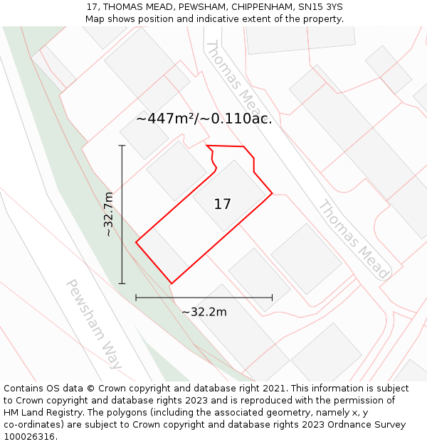 17, THOMAS MEAD, PEWSHAM, CHIPPENHAM, SN15 3YS: Plot and title map