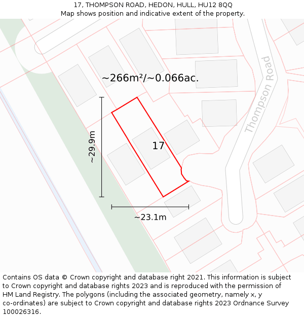 17, THOMPSON ROAD, HEDON, HULL, HU12 8QQ: Plot and title map