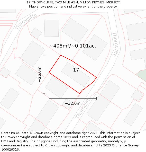 17, THORNCLIFFE, TWO MILE ASH, MILTON KEYNES, MK8 8DT: Plot and title map