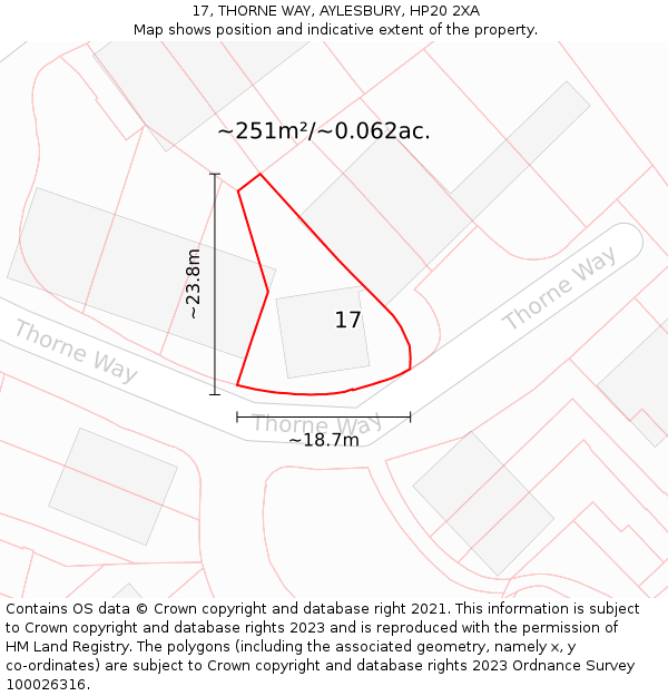 17, THORNE WAY, AYLESBURY, HP20 2XA: Plot and title map