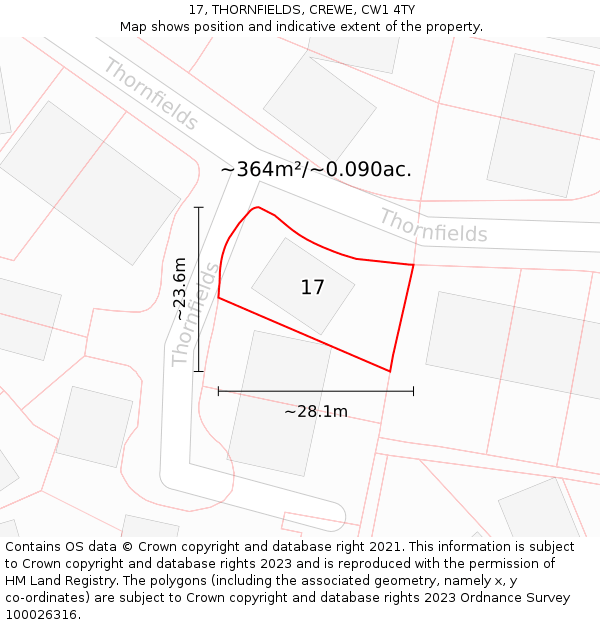 17, THORNFIELDS, CREWE, CW1 4TY: Plot and title map