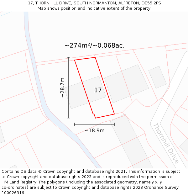 17, THORNHILL DRIVE, SOUTH NORMANTON, ALFRETON, DE55 2FS: Plot and title map