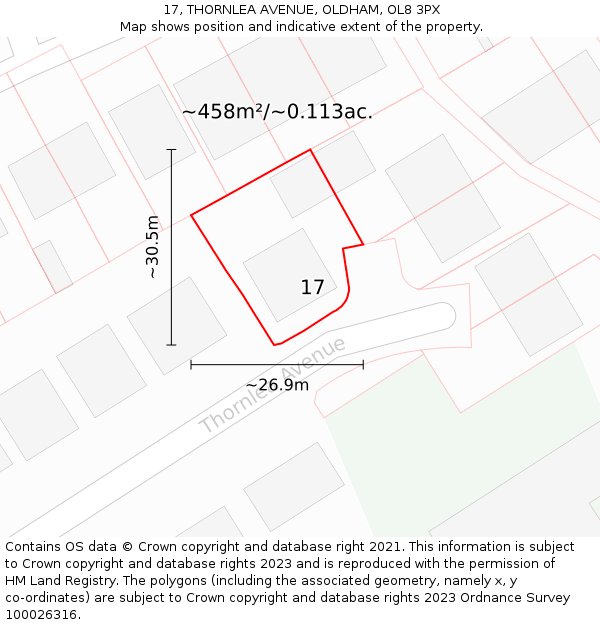 17, THORNLEA AVENUE, OLDHAM, OL8 3PX: Plot and title map