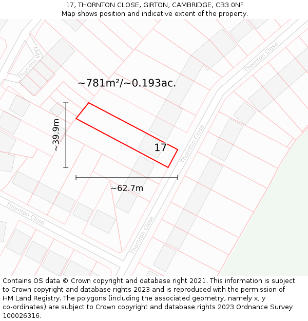 17, THORNTON CLOSE, GIRTON, CAMBRIDGE, CB3 0NF: Plot and title map