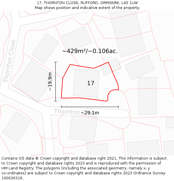 17, THORNTON CLOSE, RUFFORD, ORMSKIRK, L40 1UW: Plot and title map