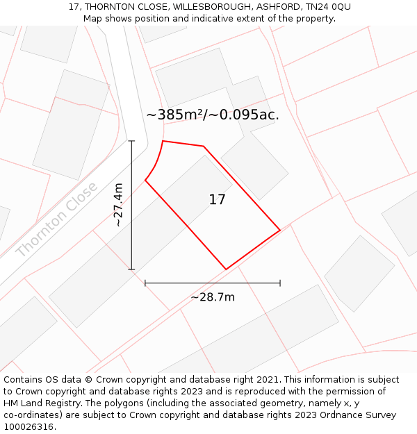 17, THORNTON CLOSE, WILLESBOROUGH, ASHFORD, TN24 0QU: Plot and title map