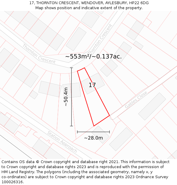 17, THORNTON CRESCENT, WENDOVER, AYLESBURY, HP22 6DG: Plot and title map