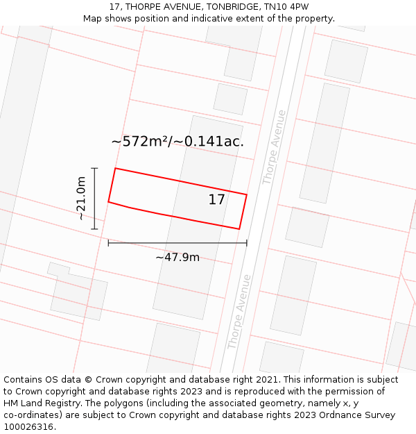 17, THORPE AVENUE, TONBRIDGE, TN10 4PW: Plot and title map